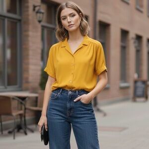 Vintage Mustard Button-Down Women's Shirt